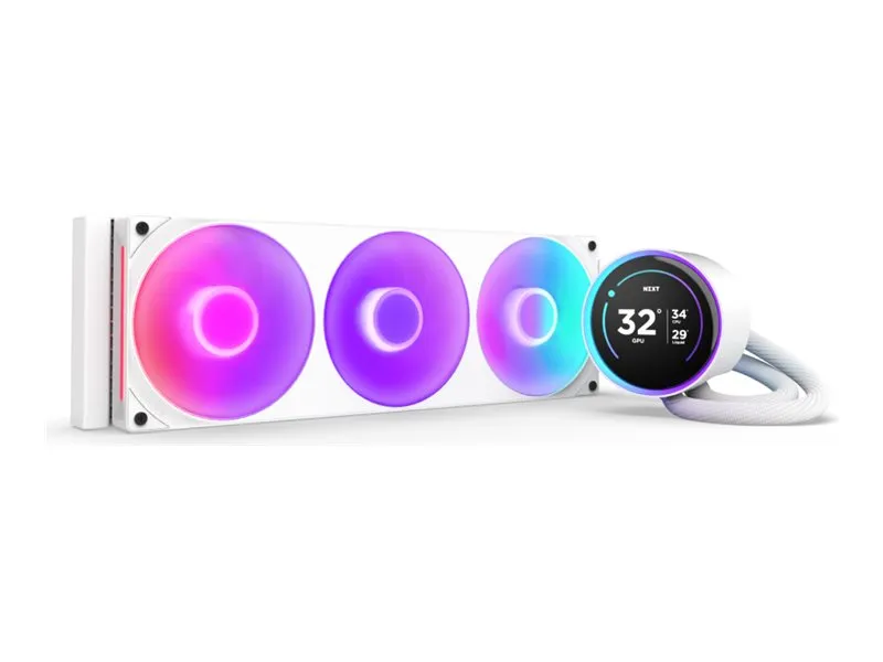 NZXT Kraken Elite 360 RGB - Processors flydende kølesystem - med LCD-display - Radiatorstørrelse: 360 mm - (for: LGA1851, LGA1700, LGA1200, LGA115x Socket, AM4, AM5) - kobber - 120 mm - hvidmatteret