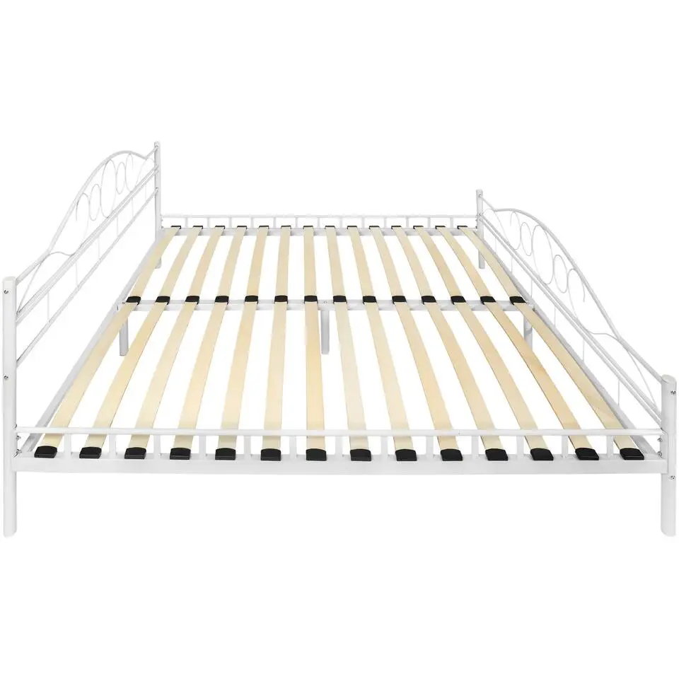 tectake Metalen bed met lattenbodem in romantisch ontwerp, 200 x 180 cm, Wit/wit