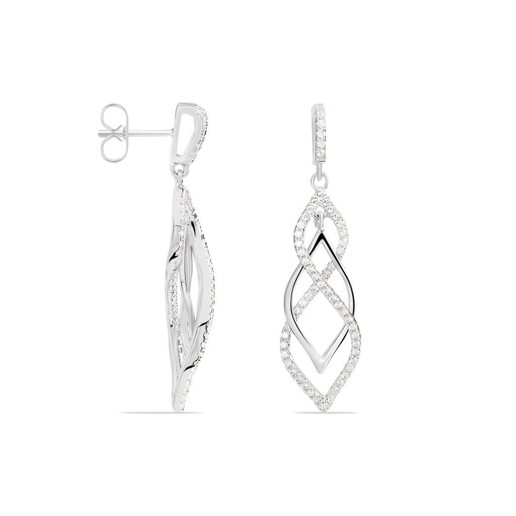 Boucles D'oreilles Pendantes Malika Argent Blanc Oxyde De Zirconium
