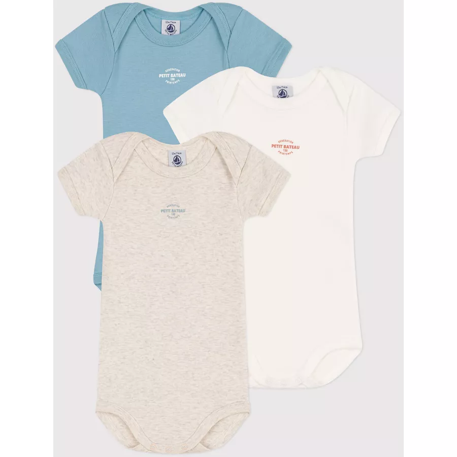 Petit Bateau Kurzarmbody 3er Pack Blau