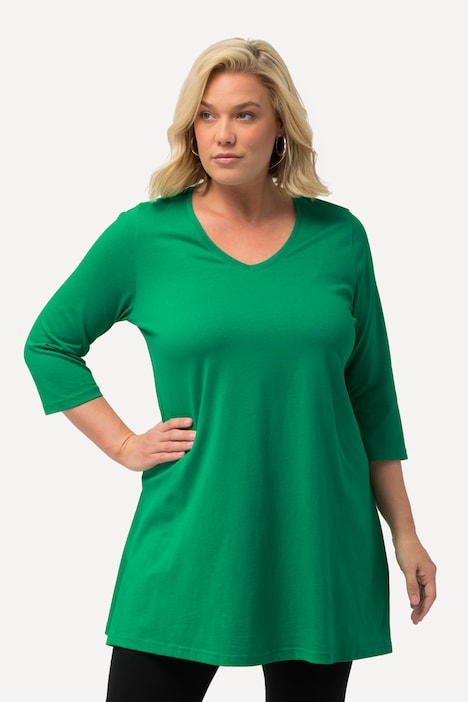 Longshirt, A-Linie, V-Ausschnitt, 3/4-Arm