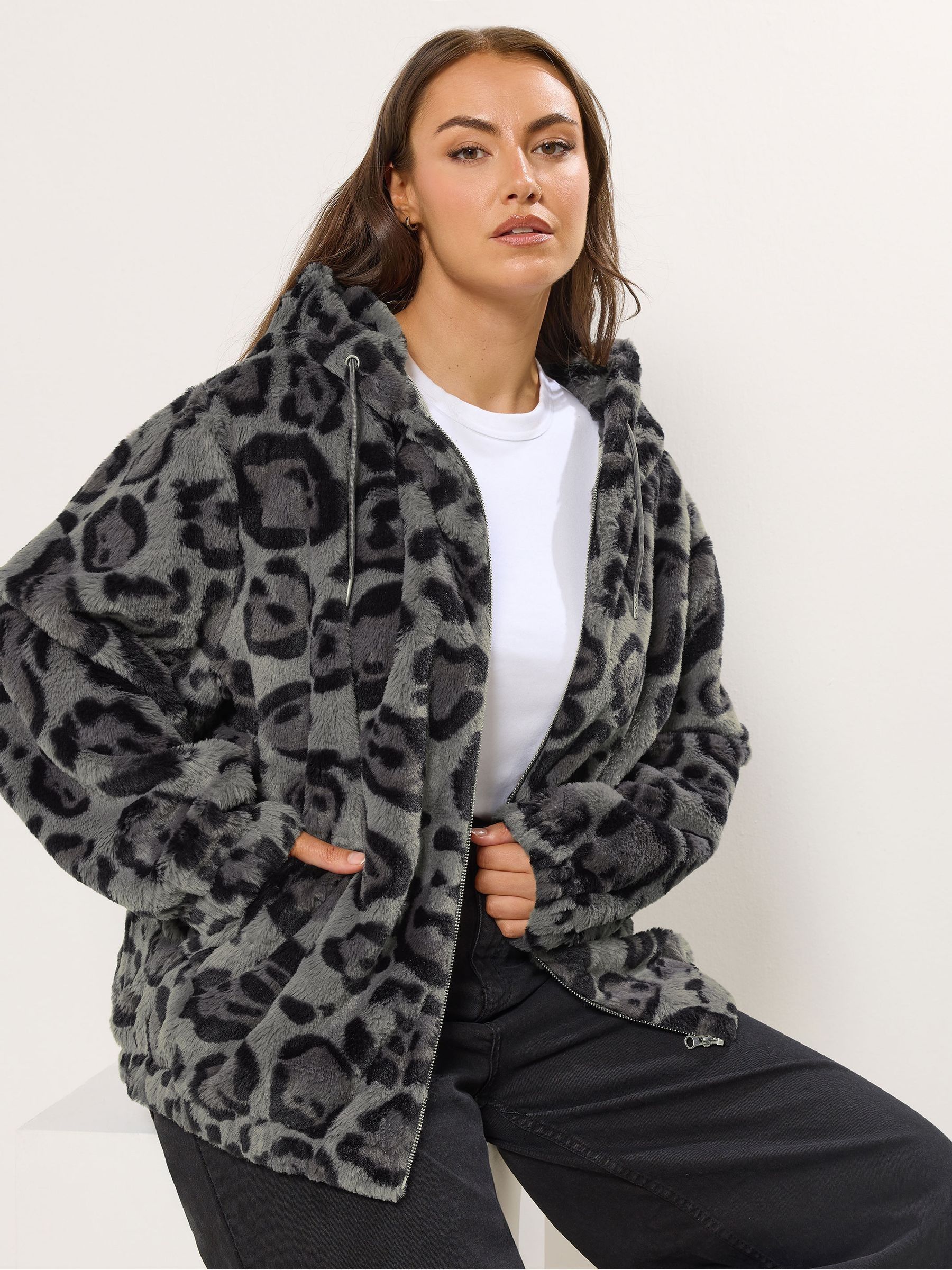 Yours Curve Faux Fur Zip Thru Hooded Fleece