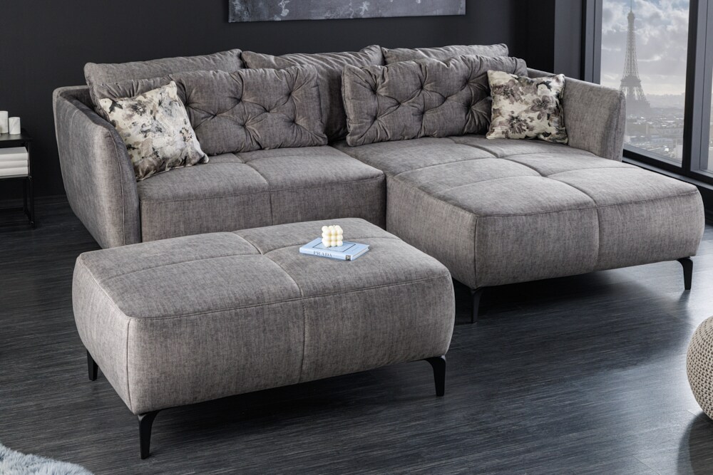 riess-ambiente Hocker MARRAKESCH - 110cm grau Samt mit Ziersteppung