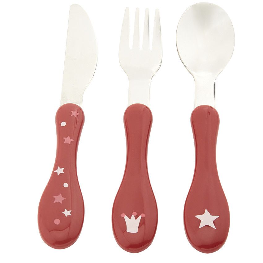 Set de 3 couverts en métal 2ème âge Yummix - Rose - Ecru