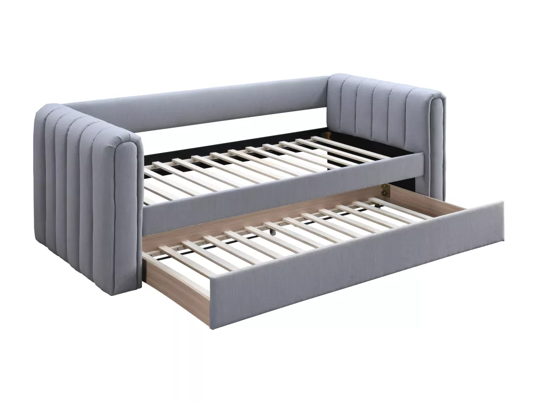 Lit gigogne 90 x 190 cm - Tissu - Gris - SAHONA