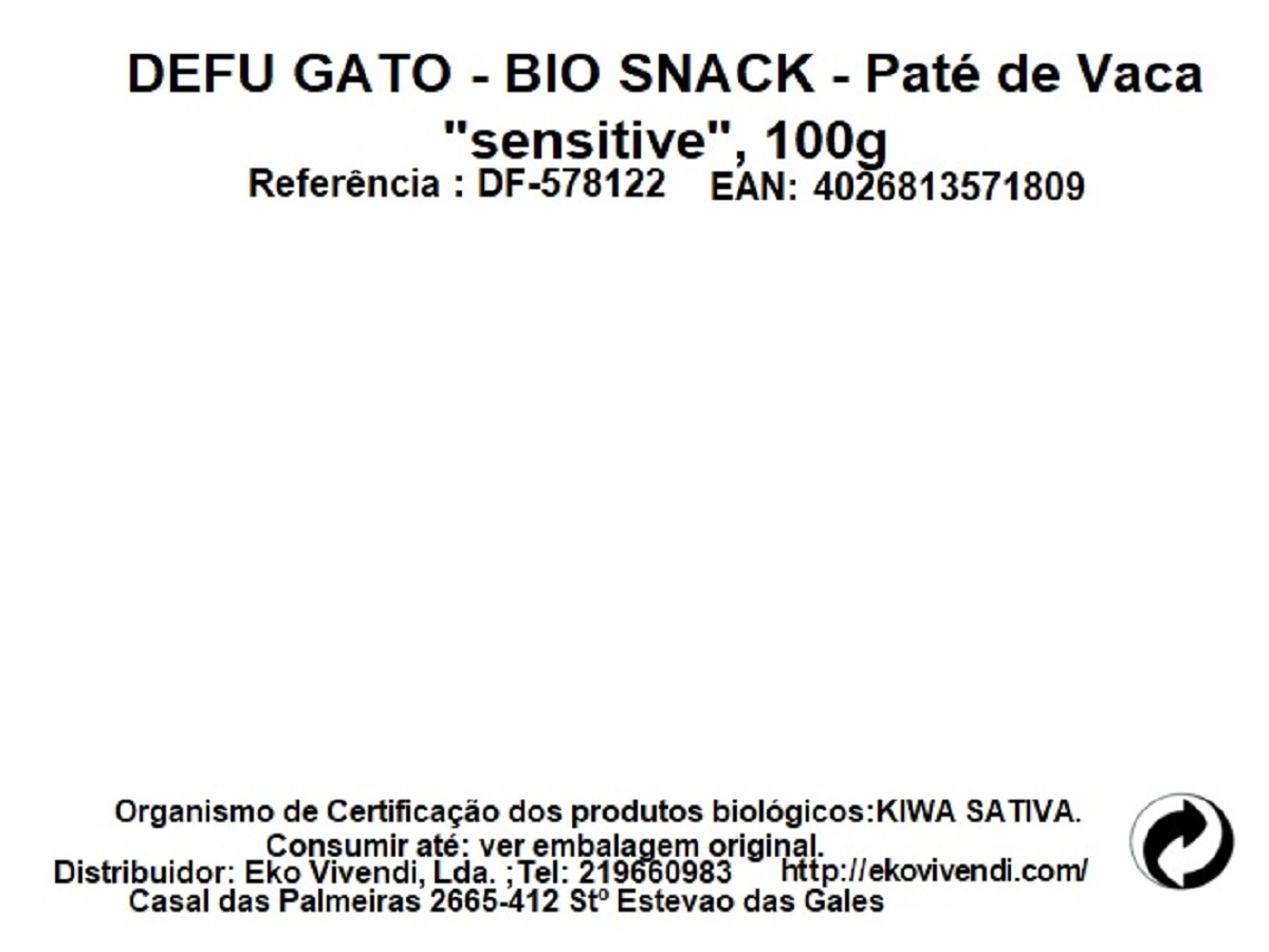 COMIDA HÚMIDA BIO GATO DEFU VACA SENSITIVE 100G