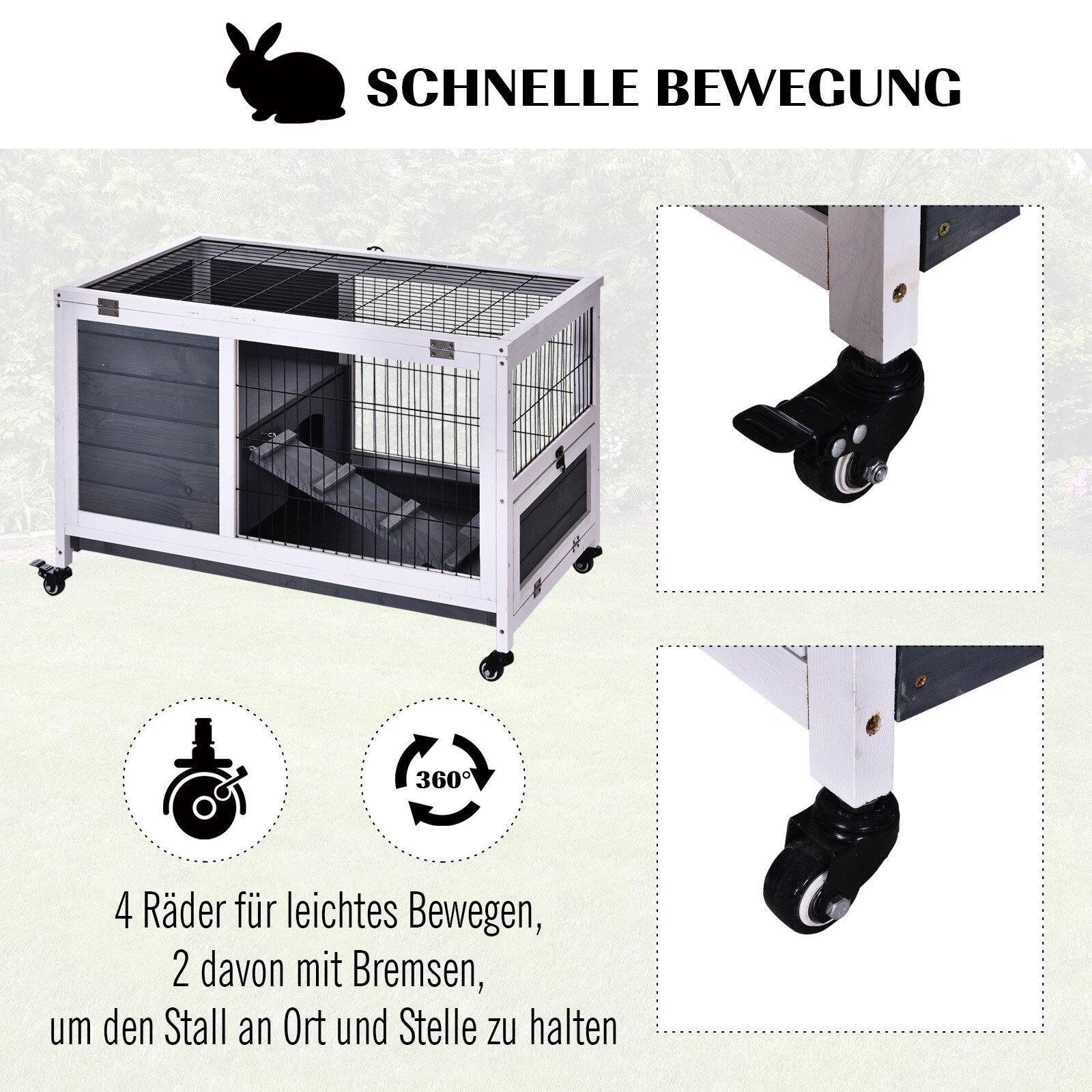 PawHut Kleintierkäfig mit Rädern und 2 Ebenen 90L x 53B x 59H cm