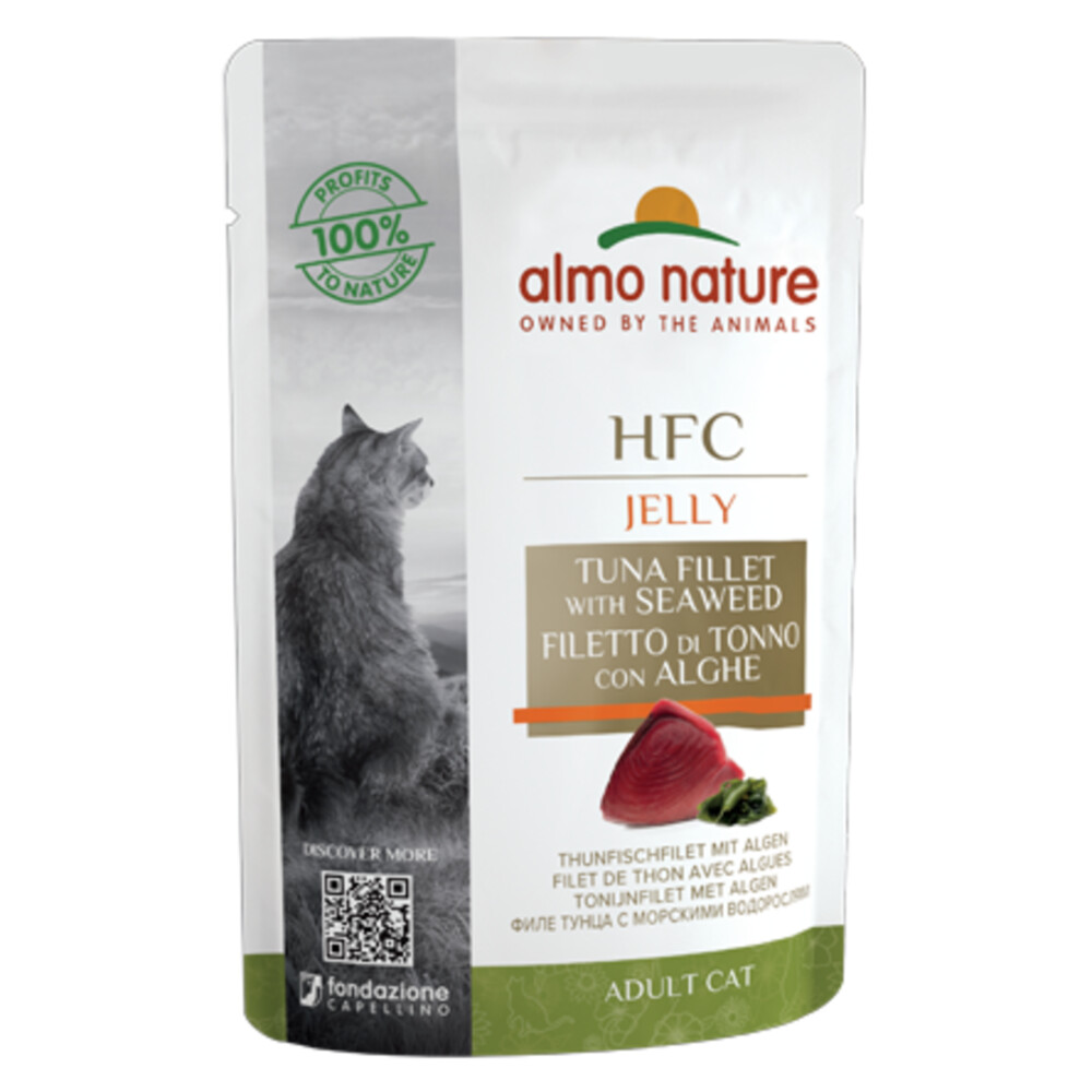 24x Almo Nature HFC Jelly Kattenvoer Nat Blikje Tonijnfilet & Algen55 gr