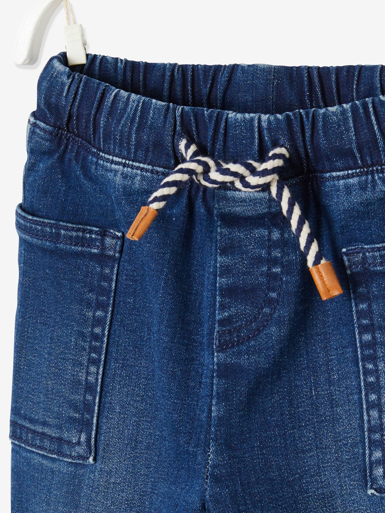 Calça jeans azul-escura lisa com elástico na cintura para bebê