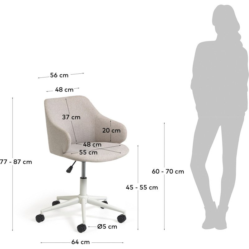 Chaises de bureau Einara tissu - Dossier bas  - Pieds Blanc