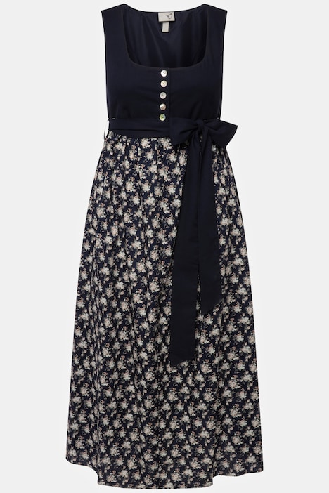 Dirndl, Blüten, Bindeband, Carree-Ausschnitt, ärmellos