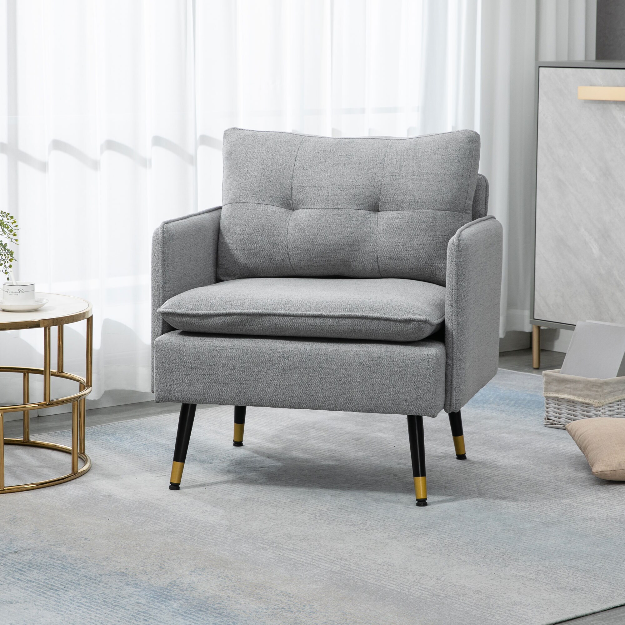 HOMCOM Einzelsessel mit 4 Stahlbeine grau 76L x 68B x 80H cm