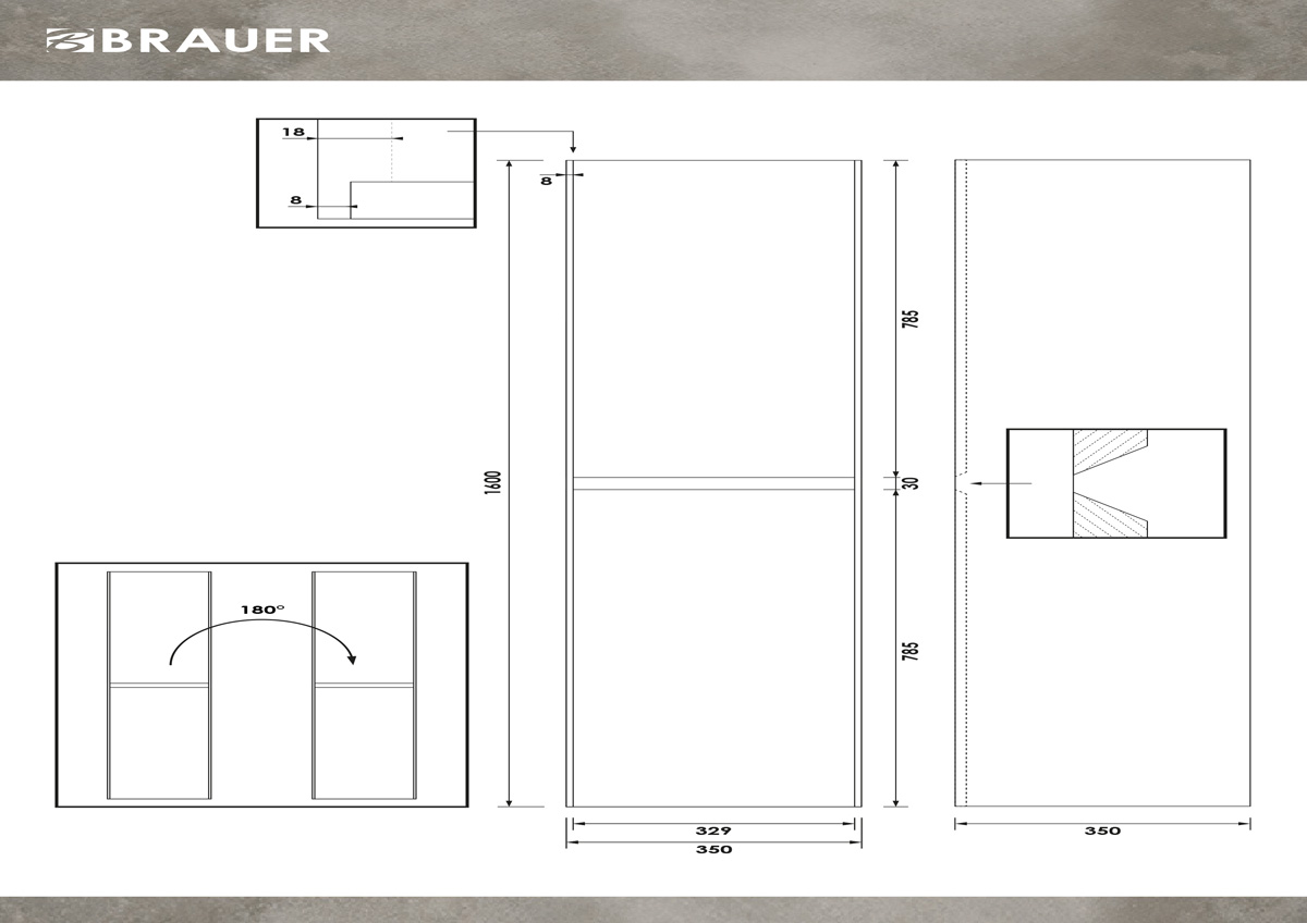 Brauer Inspire kolomkast 160cm links- of rechtsdraaiend sunlit