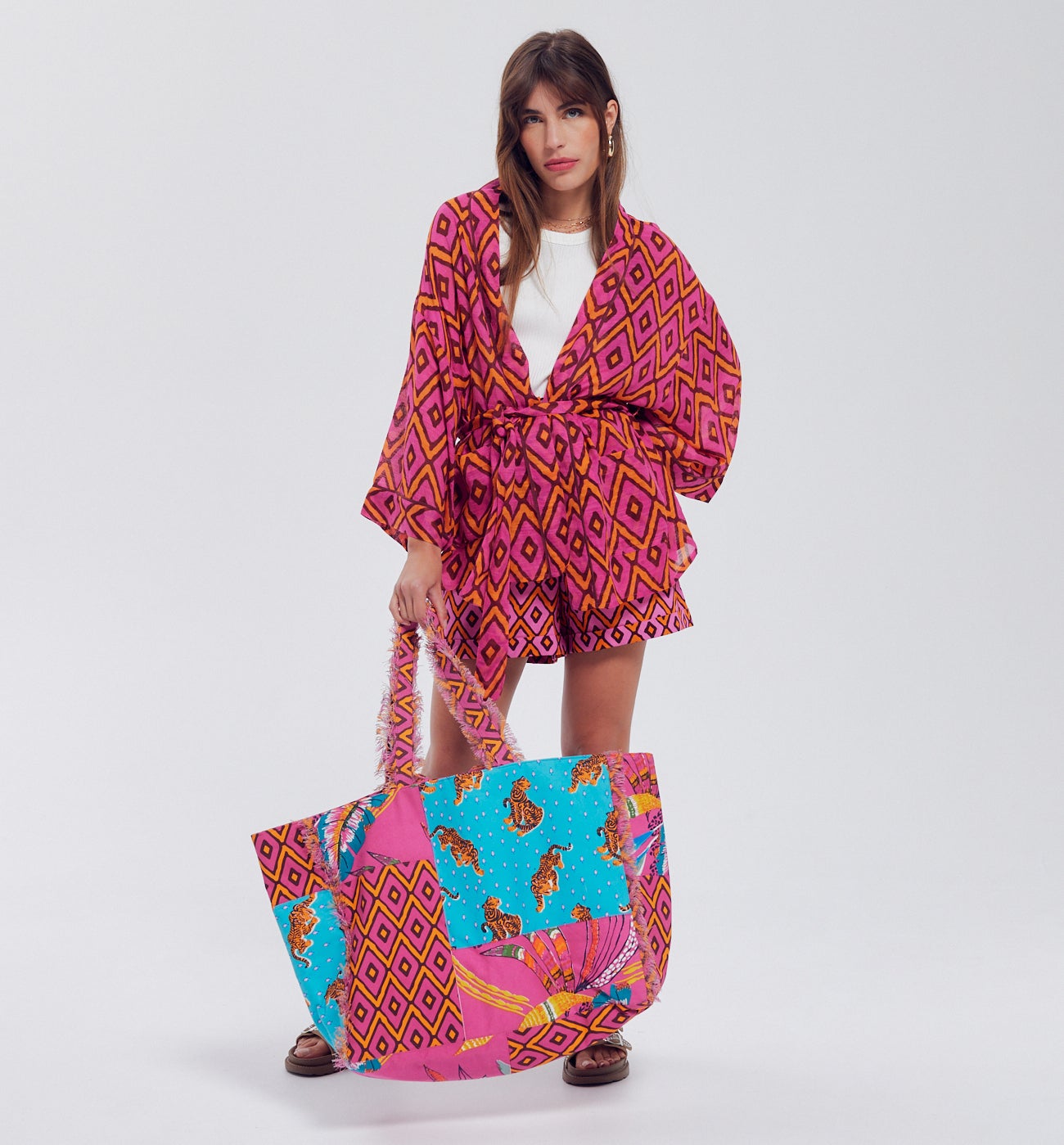 Veste kimono motif DIMB - Imprimé multicolore