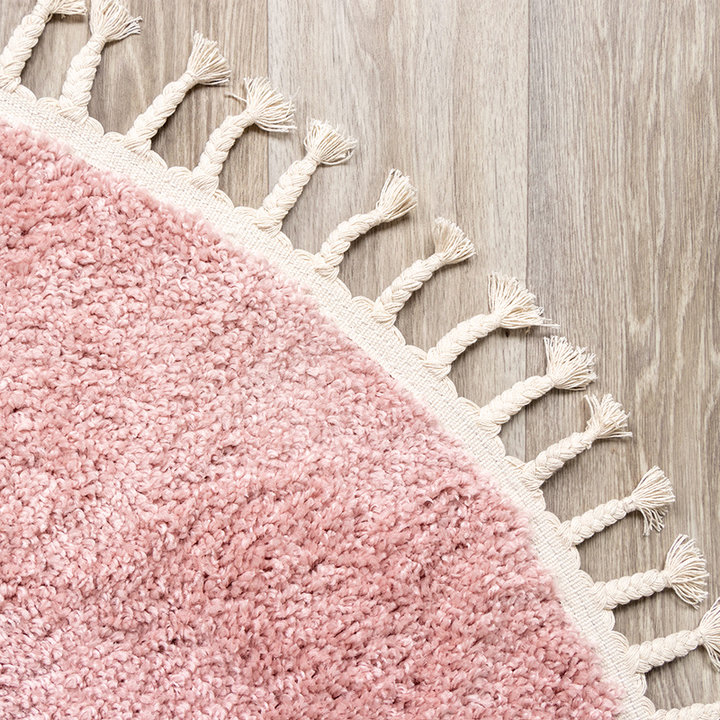 Rond hoogpolig vloerkleed - Lofty Fringe Roze | Sfeervol!