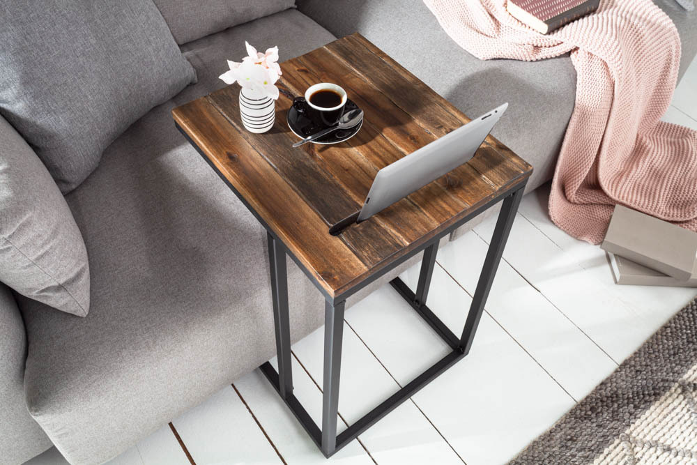 Industrial Beistelltisch SCANDINAVIA 60cm Akazie Massivholz Laptoptisch mit Tablet-Halterung