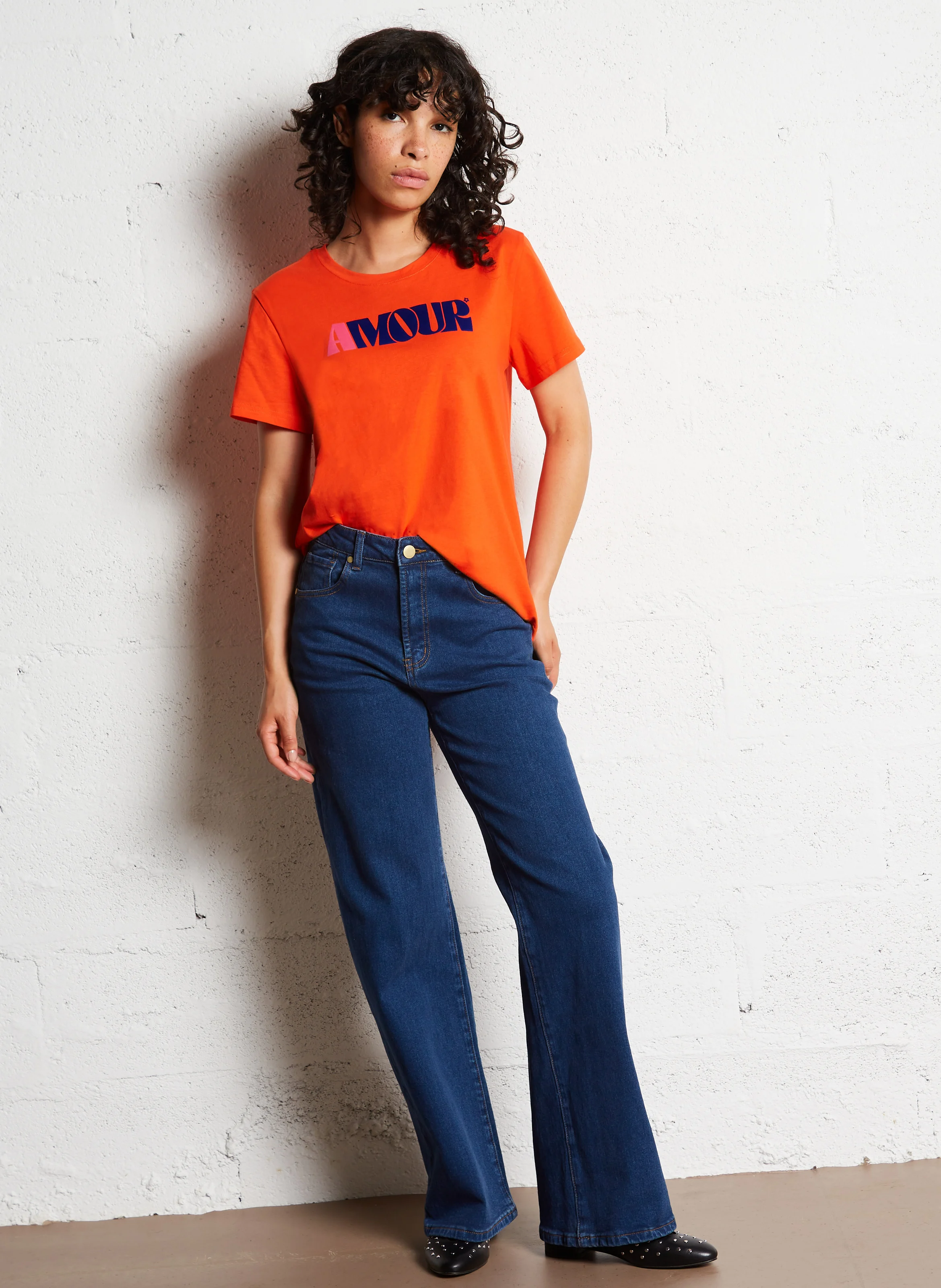 TRACY - Tee-shirt droit col rond en coton | Rouge