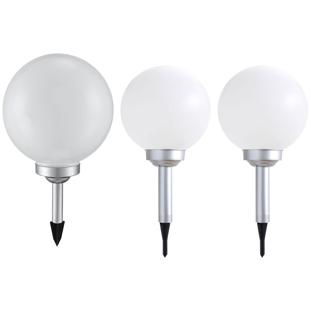 3er Set LED Außen Solarleuchten, Kugel weiß, 15 und 25 cm