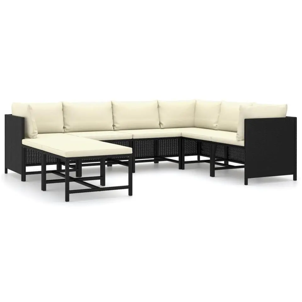 vidaXL - Tuinset - Zwart - Poly rattan - 8 stuks - Met kussens