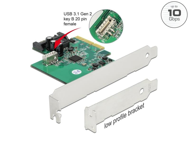 Delock PCI-Express-Karte 1x intern USB 3.2 Gen 2 Key B 20 P PCIe-Schnittstellenkarte mit einem internem USB-3.1-Pfostensteckern