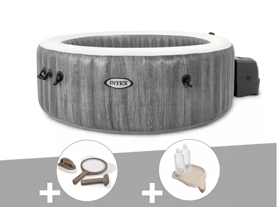Kit spa gonflable Intex PureSpa Baltik rond Bulles 4 places + Kit d'entretien + Porte-verre