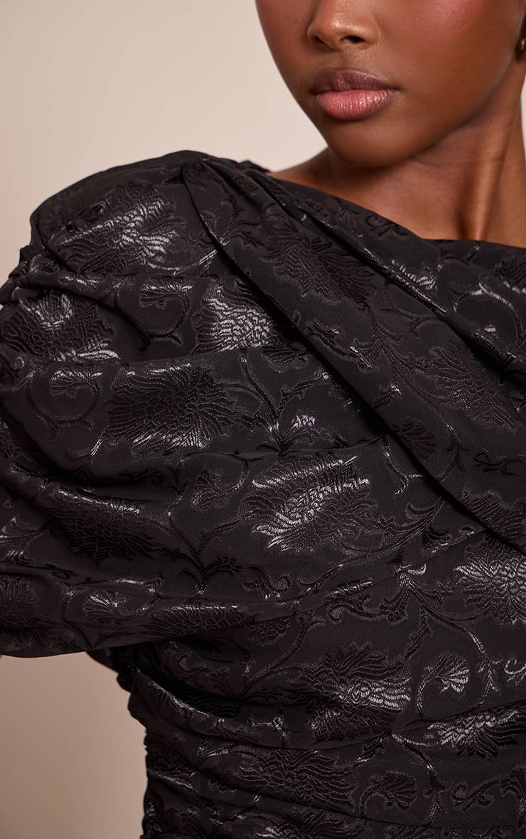 Noir Haut Drapé En Satin À Motif Floral