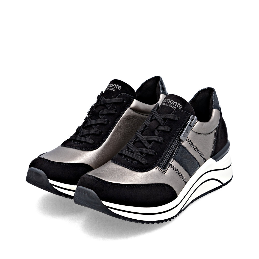 Remonte Damen-Schnürhalbschuh Lite n Soft Vegan Schwarz-Silber-Weiß
