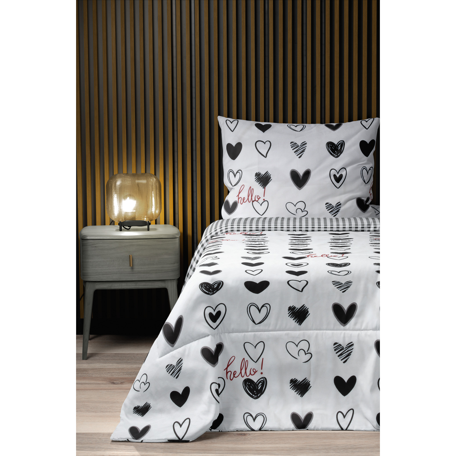 Bettwäsche Satin Twill Herzenmuster weiss