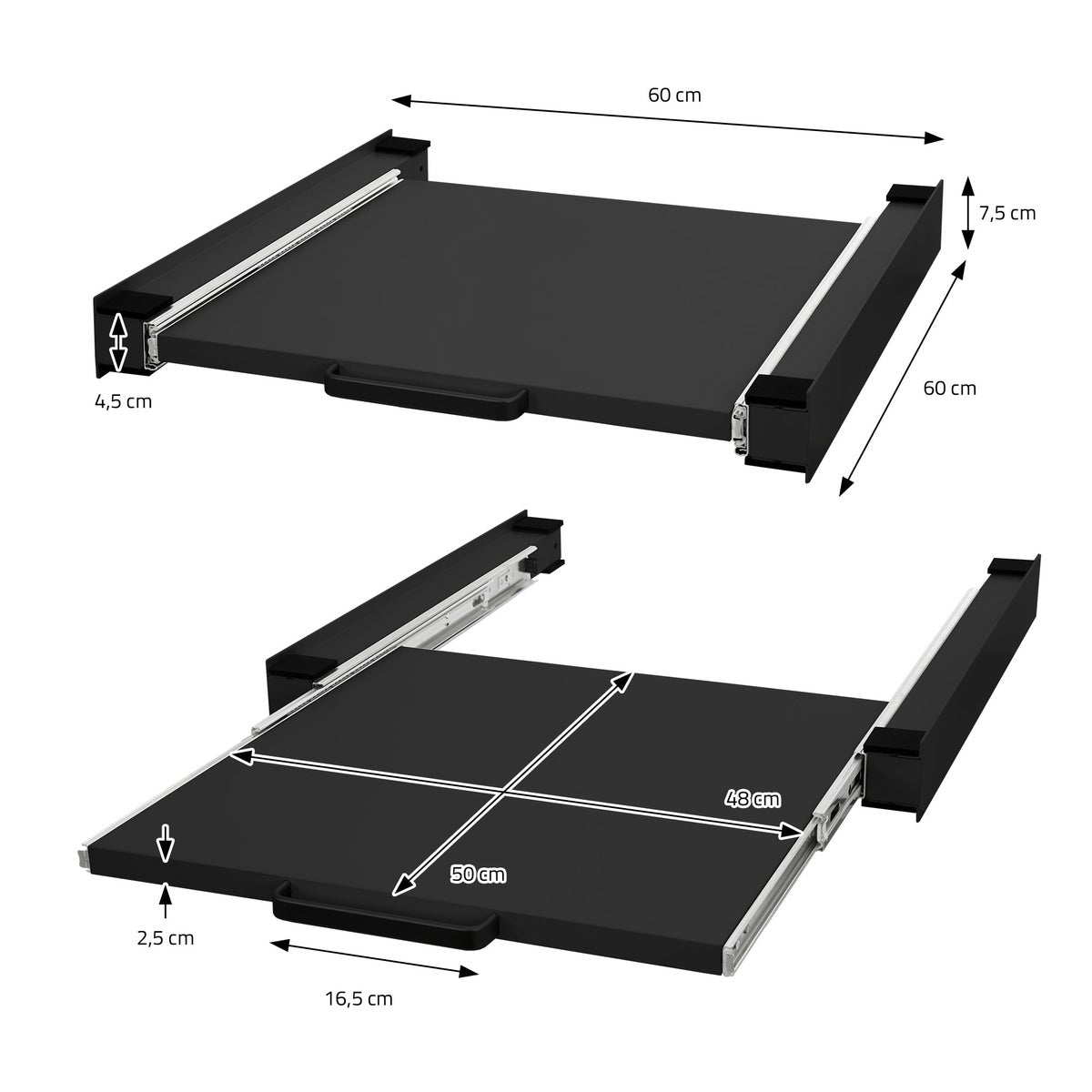 ML-Design Stapelframe met uitschuifbare plank, staal, 60x60 cm, zwart, verbindingsframe voor wasmachine/droger, stapelkit met uitschuifbare plank voor wasmand, universeel stapelframe