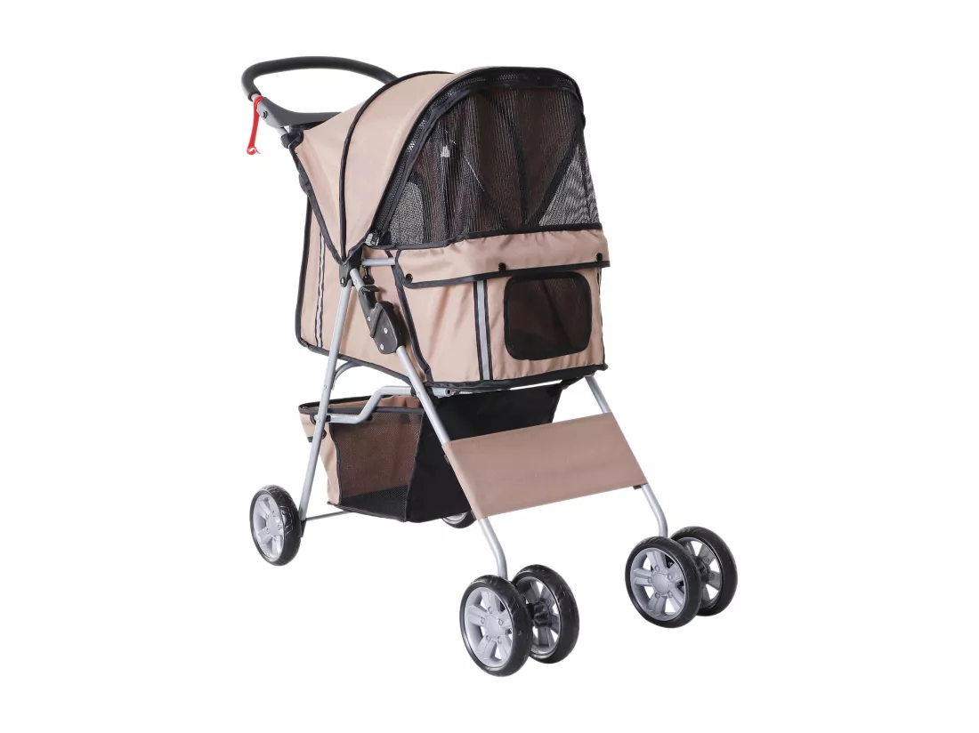 Poussette buggy pliable pour chiens tissu 600D Oxford imperméable 4 roues marron