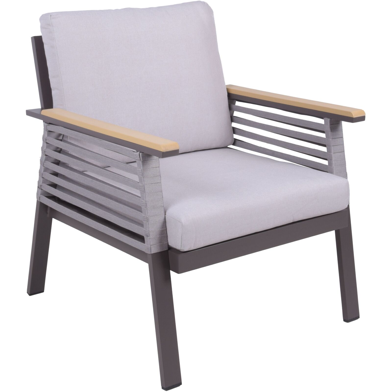 4-teilige Lounge-Gruppe DENIA - beige-dunkelbraun - Olefinseilbespannung