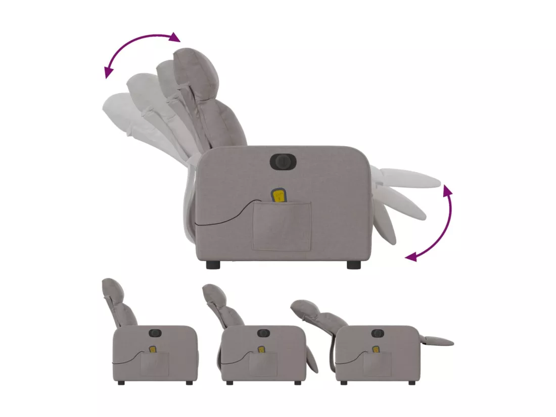 Fauteuil massant inclinable électrique Taupe Tissu