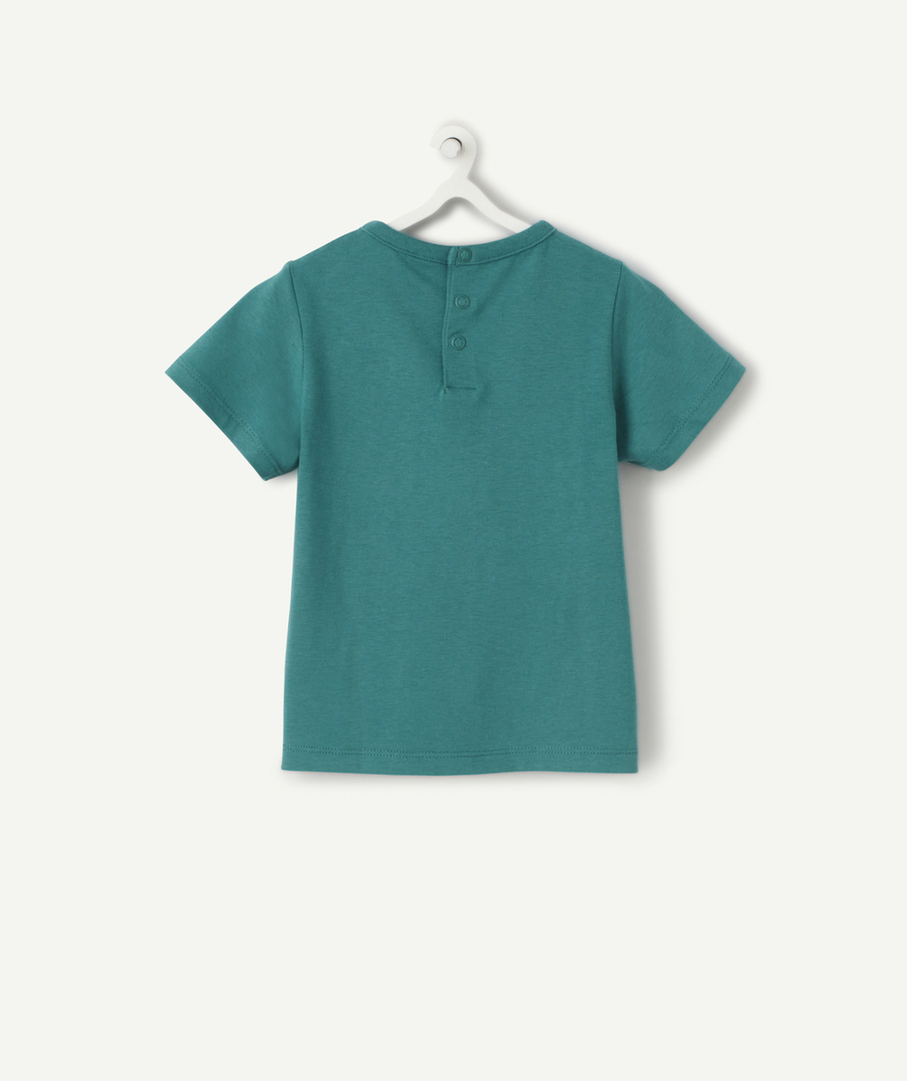 T-SHIRT BÉBÉ GARÇON EN FIBRES RECYCLÉES VERT FONCÉ AVEC DINOSAURES