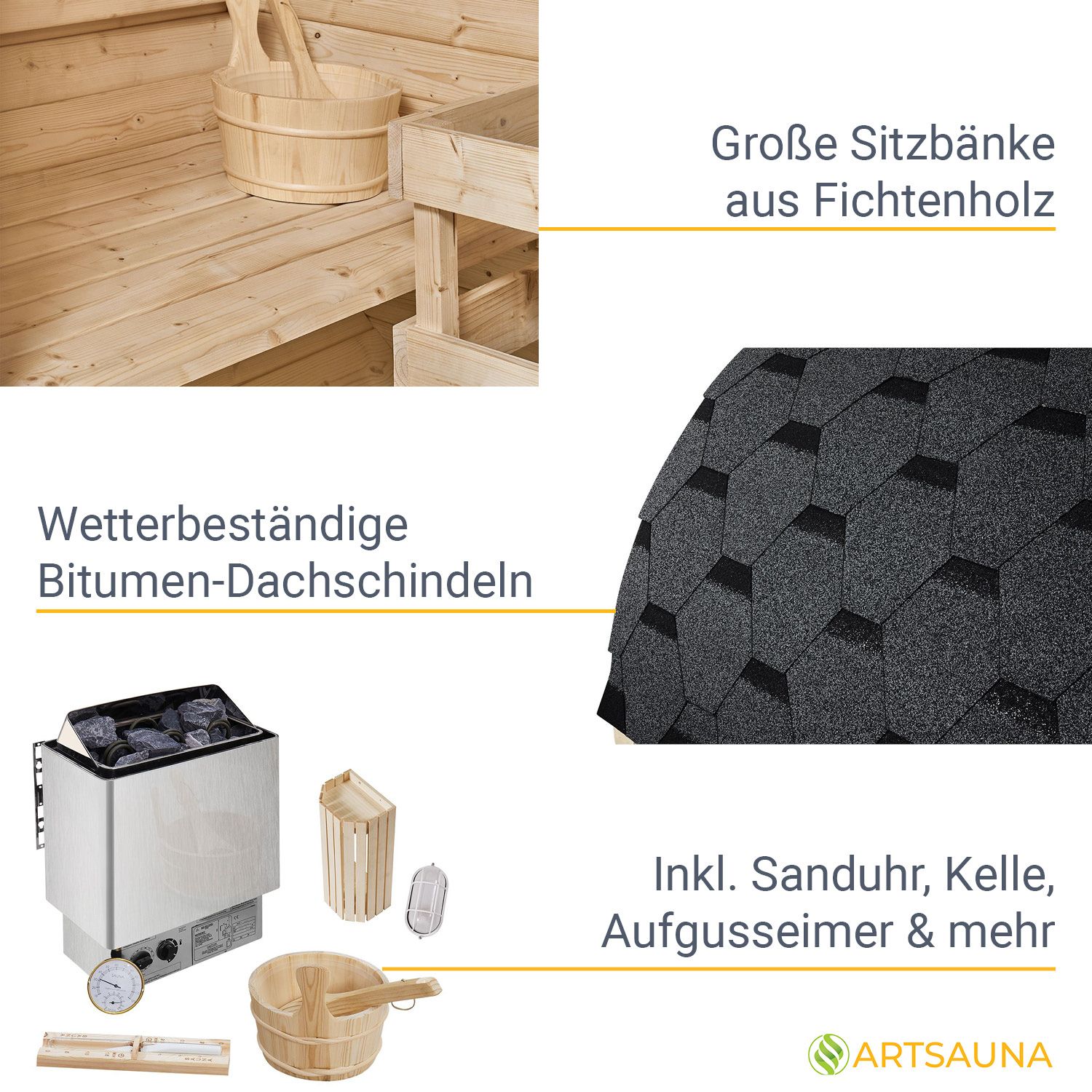 Artsauna Fasssauna Spitzbergen 120 - 2 Personen, 3,6 kW Ofen, Zubehör - Fichtenholz Sauna