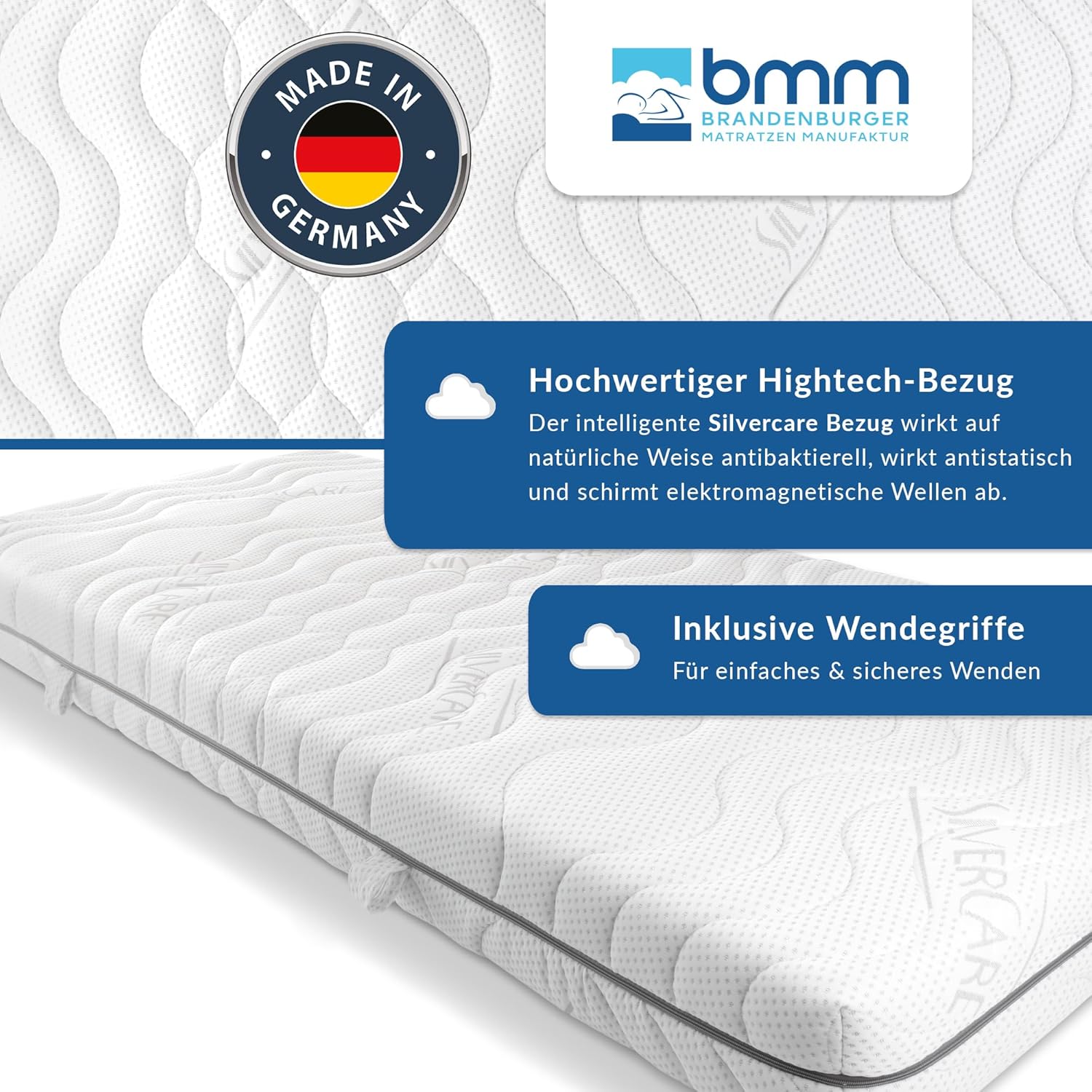 BMM Matratze 140x200 cm, Komfort 19 Härtegrad H2 medium, Kaltschaummatratze Öko-Tex Zertifiziert, ergonomische 7 Zonen, Höhe 19 cm, Matratzen produziert in Deutschland