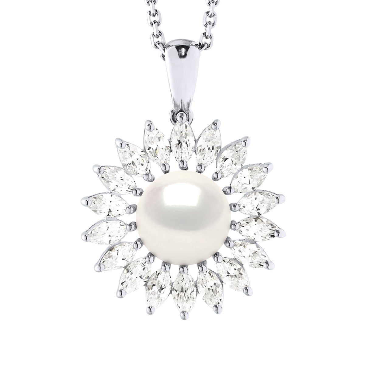 Collier SOLEIL Perle d'Eau Douce 8-9 mm Blanche Joaillerie Argent 925