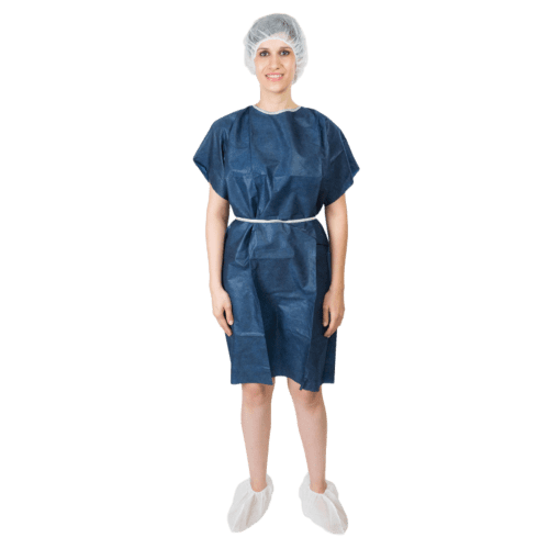 Kit d'opéré complet (blouse SMS bleu foncé manches courtes, charlotte PLP blanc, surchaussures PLP blanc, slip PLP bleu foncé) taille M PROP