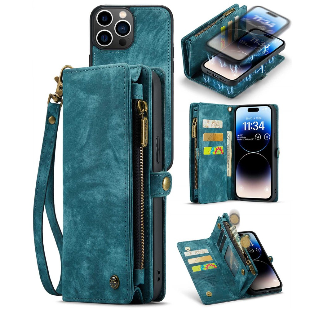 iPhone 14 Pro 2in1 Leder Tasche   Magnet Hardcase Karten Etui - Blau