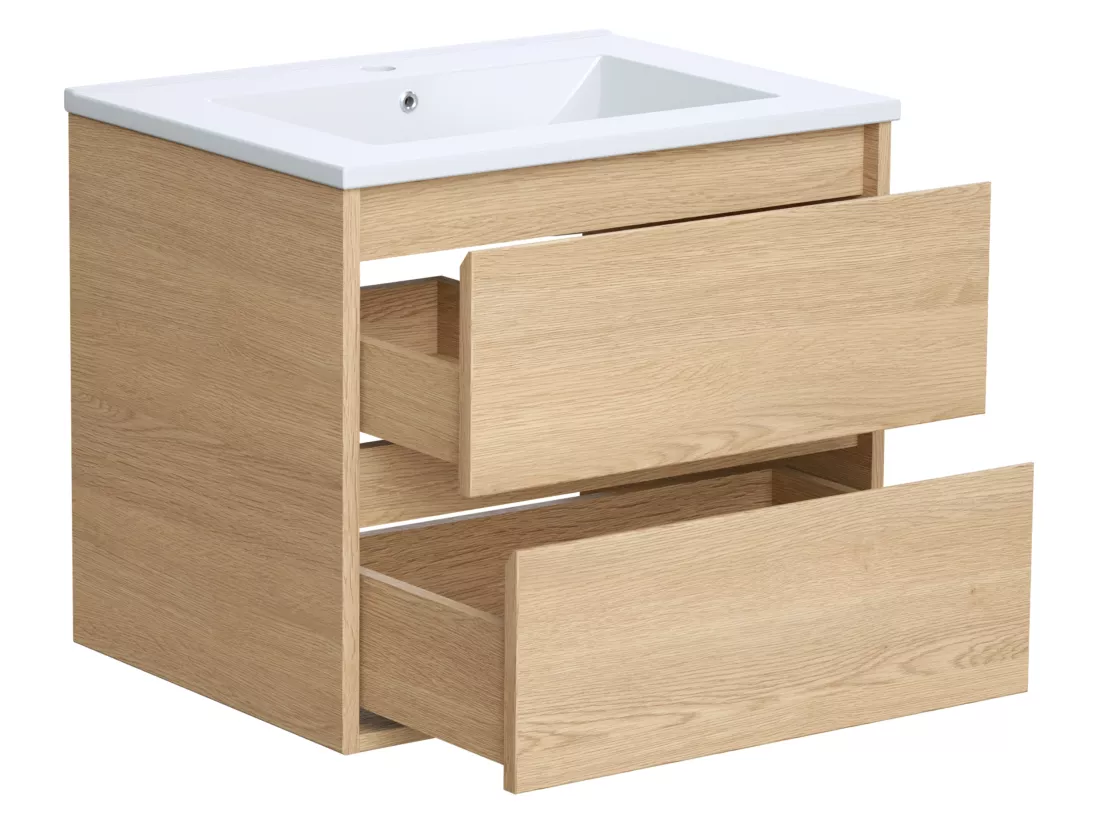 Meuble de salle de bain suspendu avec vasque à encastrer - Placage chêne - 60 cm - MILIPAM
