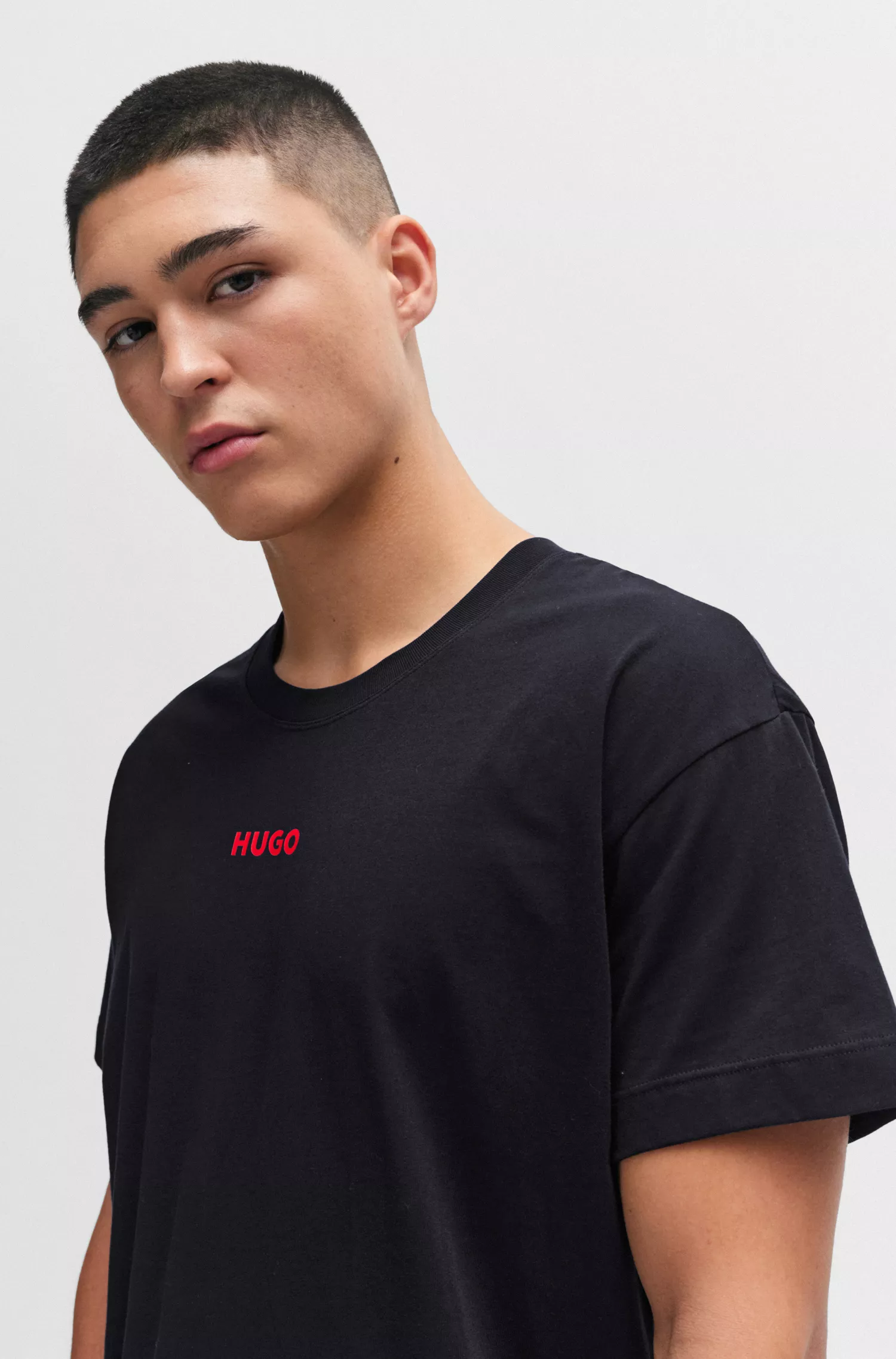 Pijama HUGO vermelho de modelagem relaxada em algodão elástico com detalhes do logotipo.