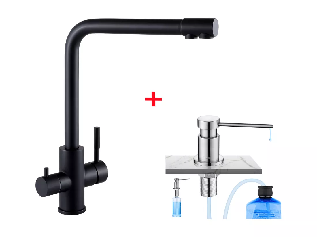 Cecipa max Noir Robinet de Cuisine à 3 Voies, 3 en 1 Mitigeur de Cuisine pour Système D'osmose + Distributeur de Savon de Cuisine Brossée
