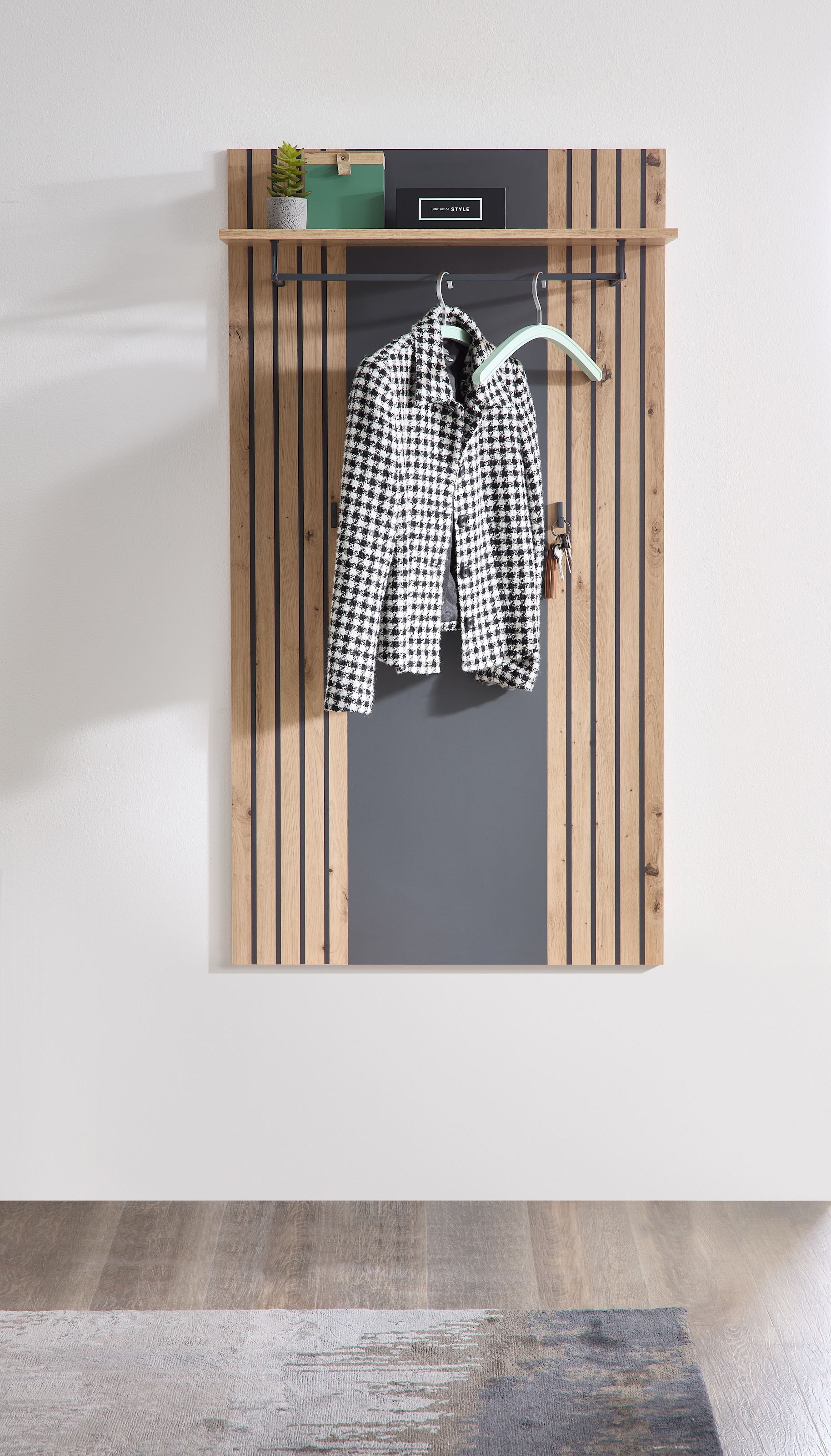 HBZ Garderobenpaneel »Lagos in Anthrazit, BxHxT 80x150x28 cm« 1 Stk. tlg. Paneel mit 1 Hutablage, 1 Kleiderstange, 2 Kleiderhaken
