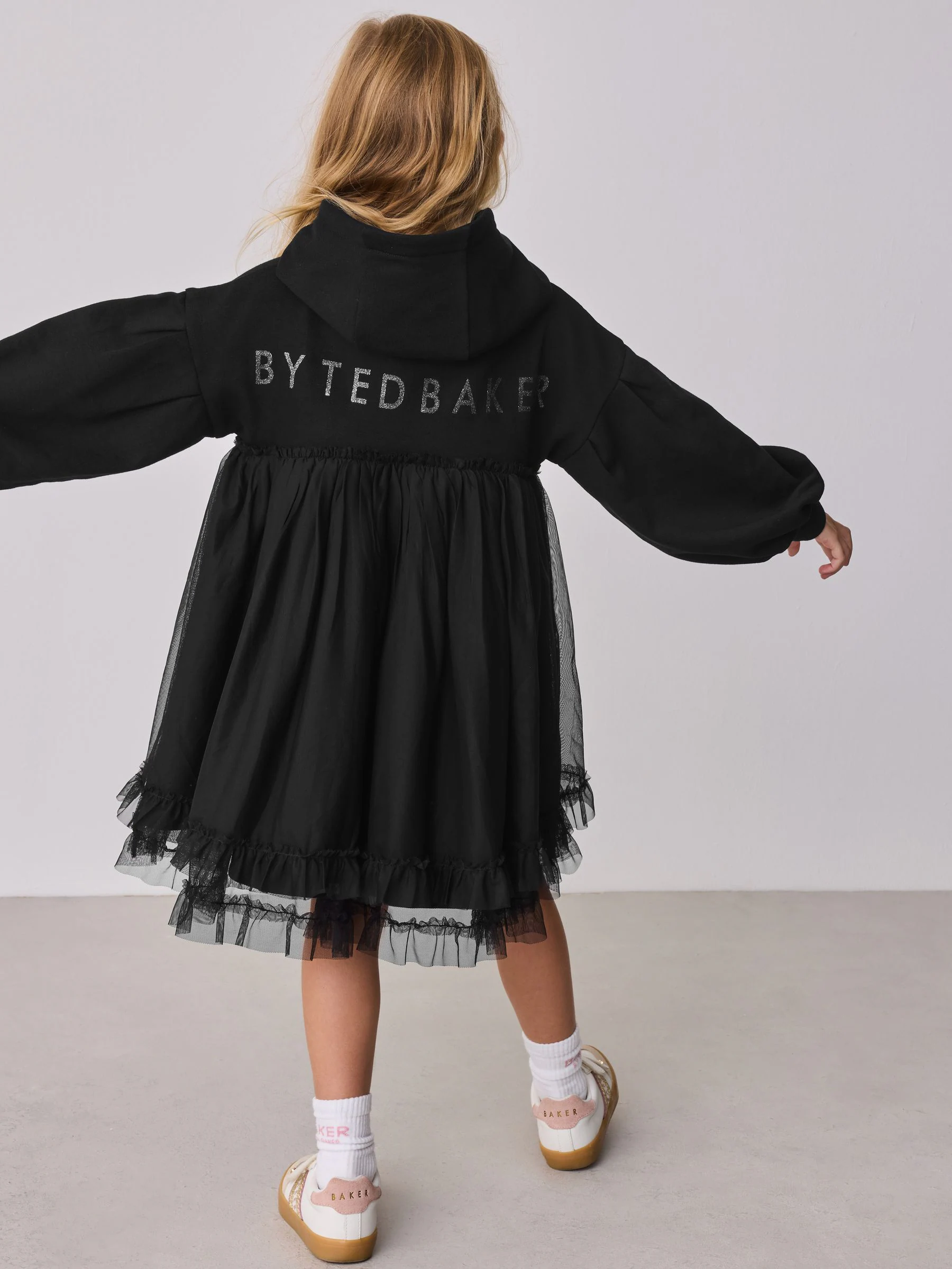 Baker by Ted Baker Empire Waist Mesh Hooded Black Dress