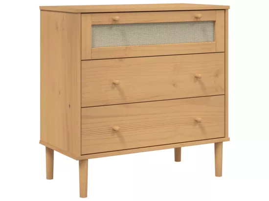 Commode SENJA aspect de rotin marron bois de pin solide
