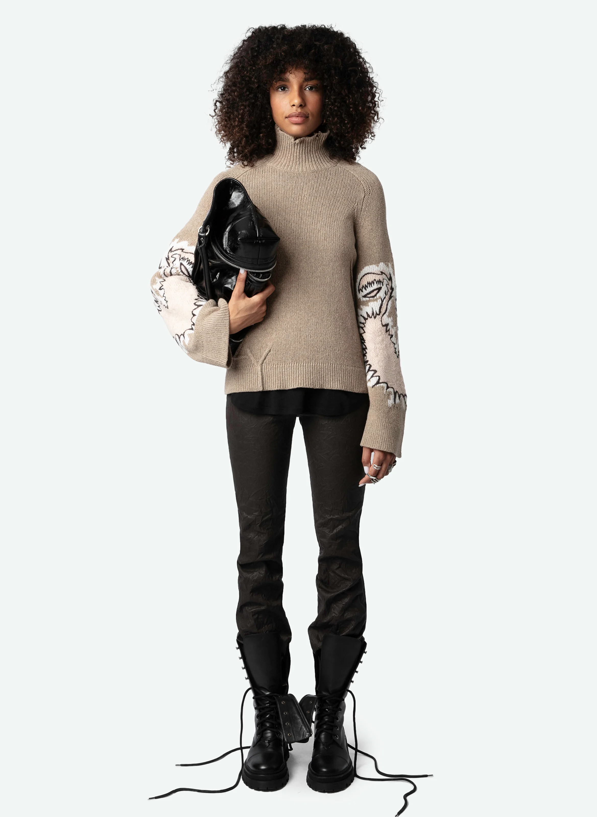 SAL - Pull droit brodé en laine| Beige