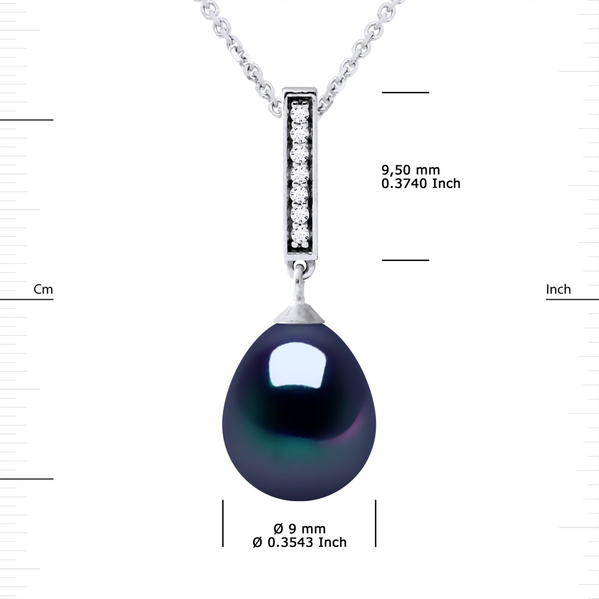 Collier BARETTE Perle d'Eau Douce 9-10 mm Noire Joaillerie Argent 925