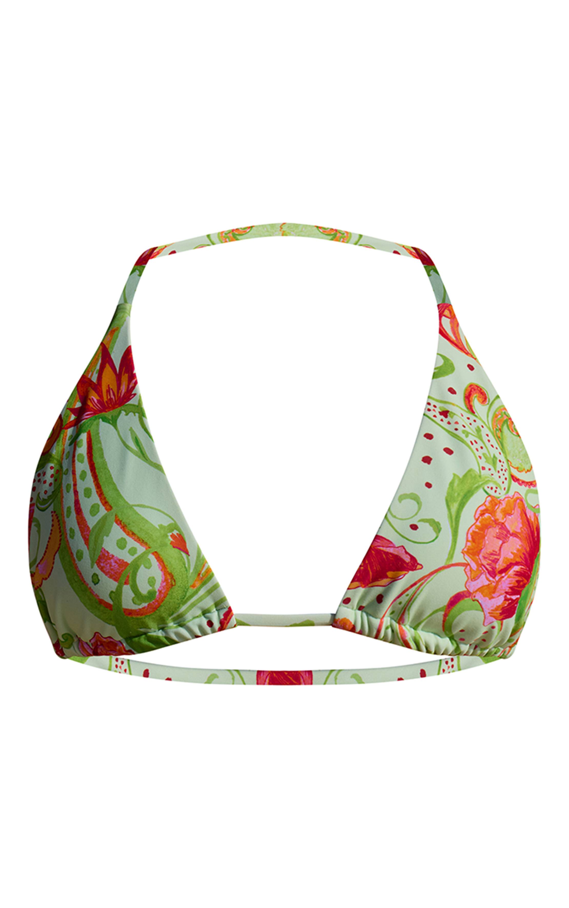 Citron Vert Haut De Bikini Triangle À Pompons Imprimé Cachemire