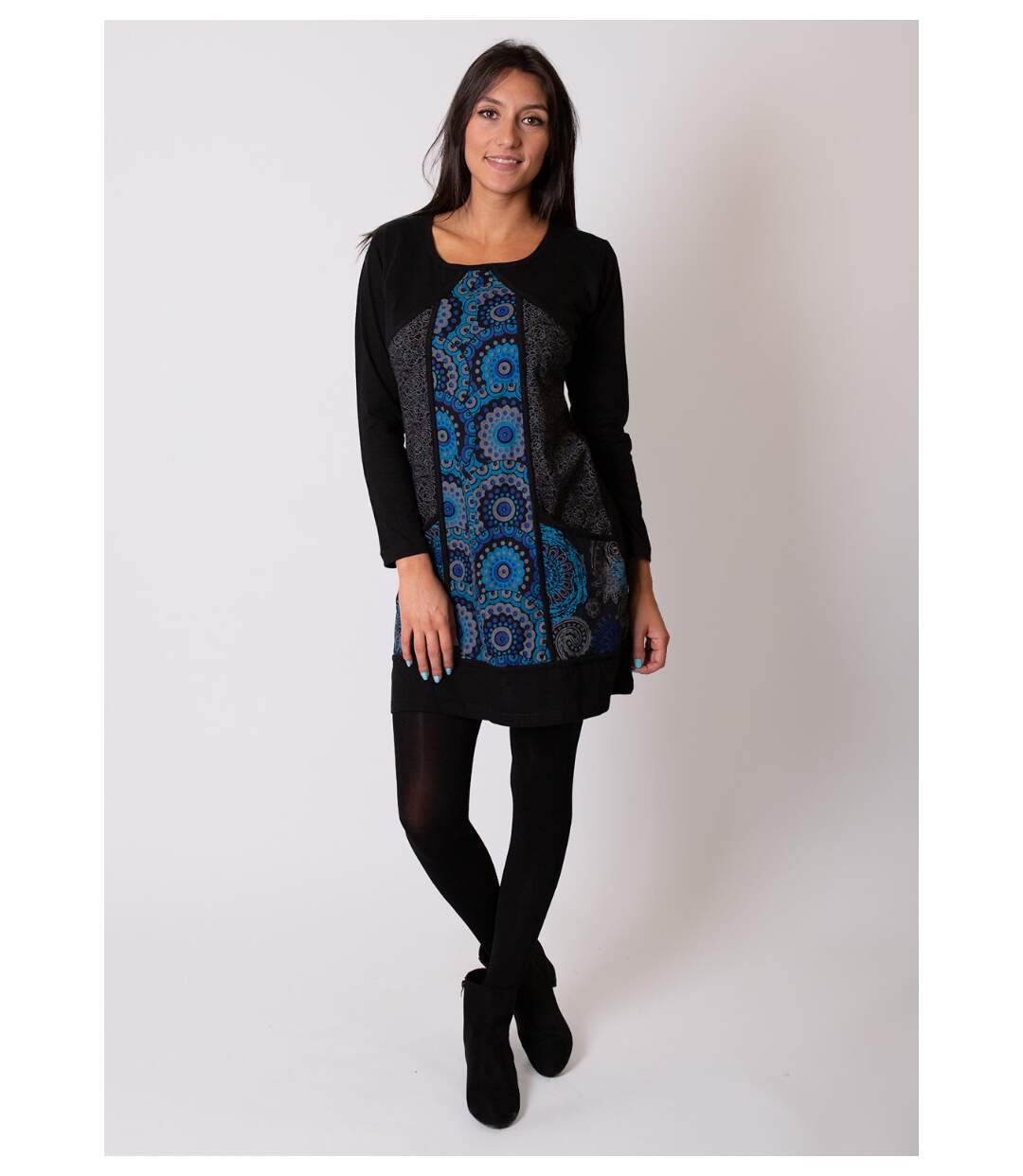 Robe courte manches longues coton INATYA imprimé ethnique Coton Du Monde