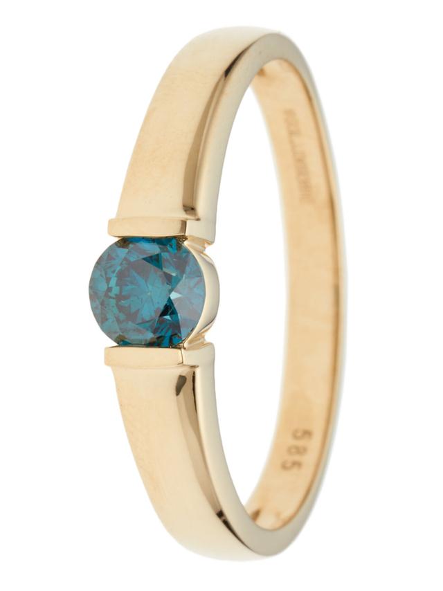 Solitär-Ring, blauer Brillant, Gelbgold 585