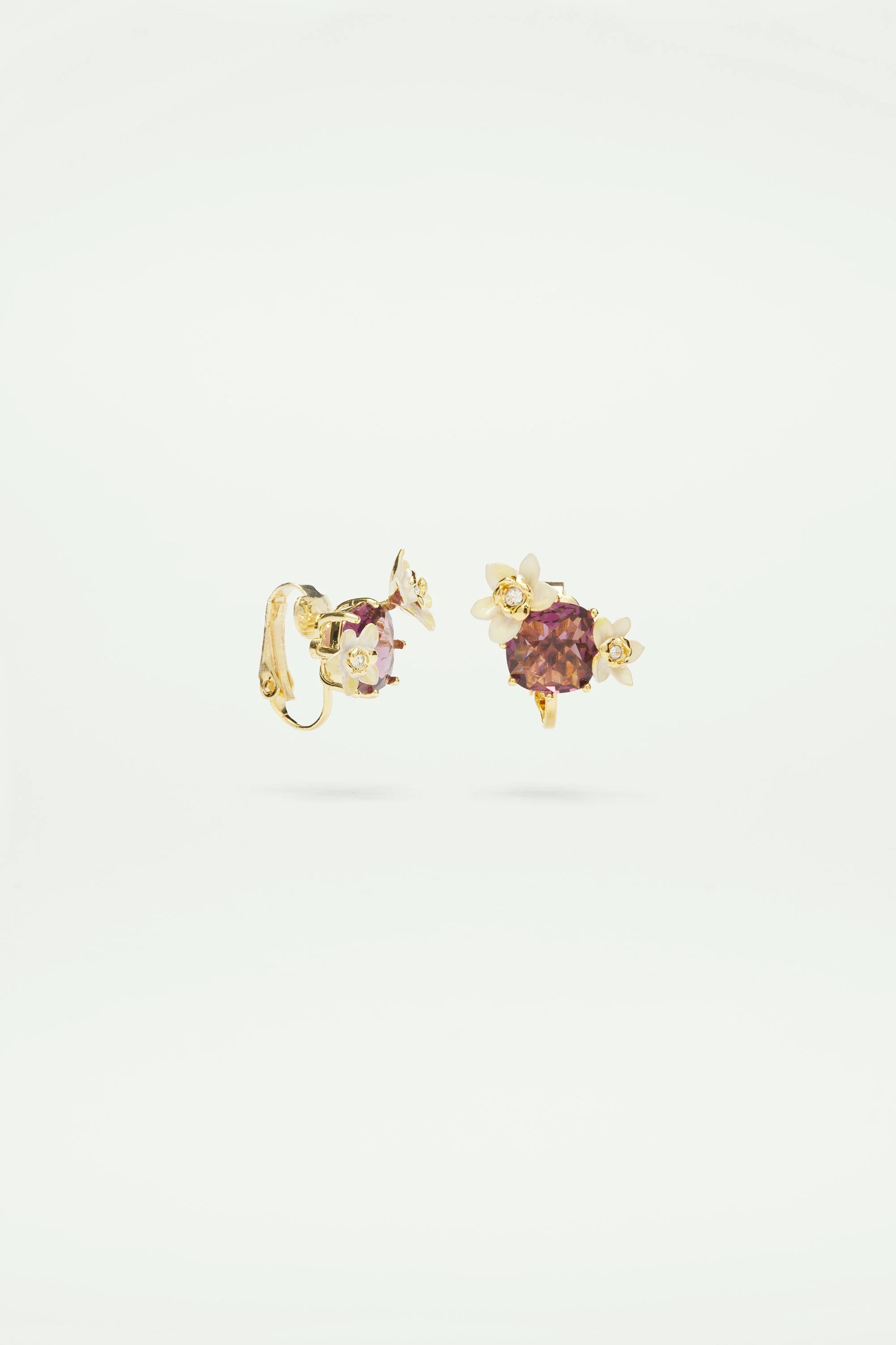 Boucles d'oreilles fleurs de vanille et verre facetté | Violet